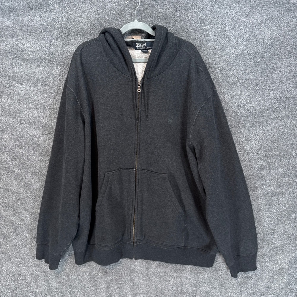 Polo Ralph Lauren Hoodie Mens XXL Gray Sweatshirt Lined Fleece Waffle Hoodie Zip